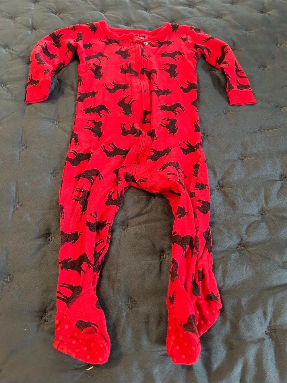 5 for 25$ Red Baby Footed One-Piece Pajama with Black Moose Print